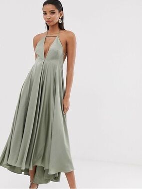 ASOS Elegant Sage Halter Maxi Dress